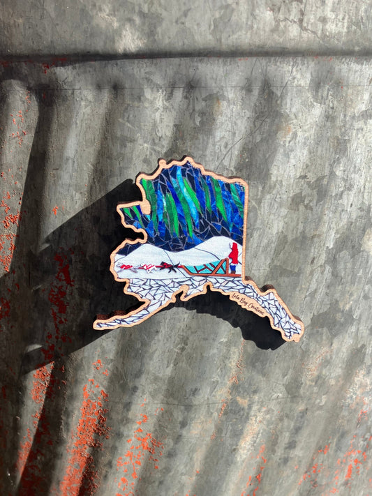 Alaska Mushing Wooden Magnet