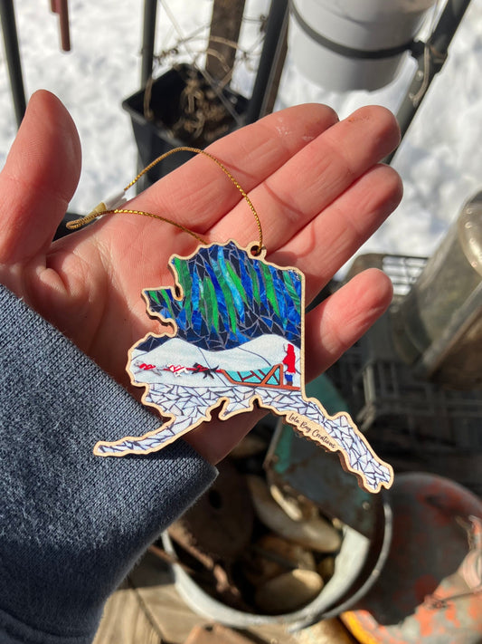 Alaska Mushing Wood Ornament