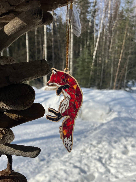 Jumping Fox Wood Ornament