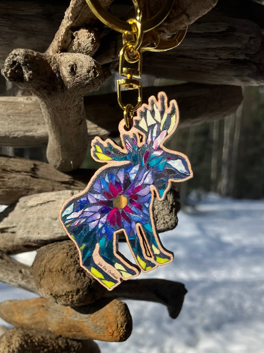 Moose Burst Wood Keychain