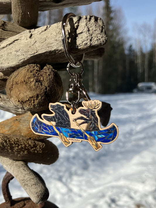 Bear and Moose Wooden Key Chain