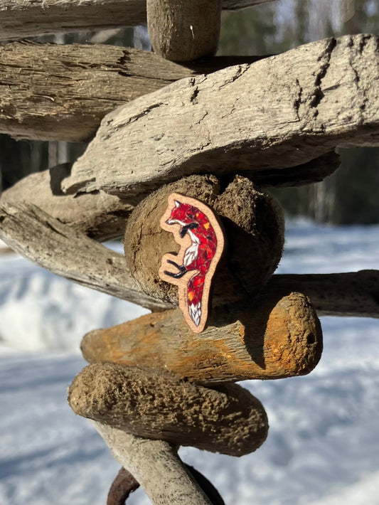 Jumping Fox Mosaic Wood Pin