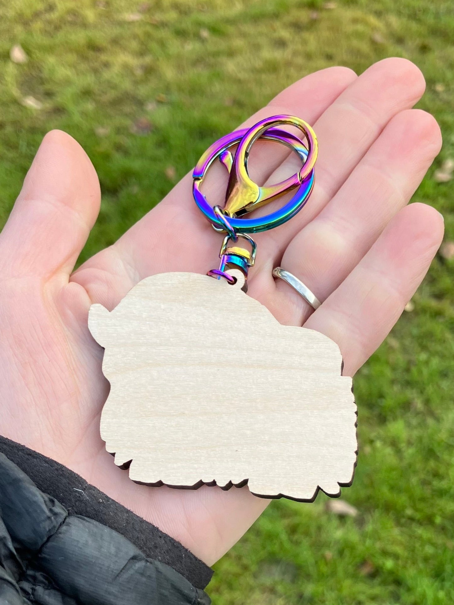 Colorful Musk Ox Wood Keychain