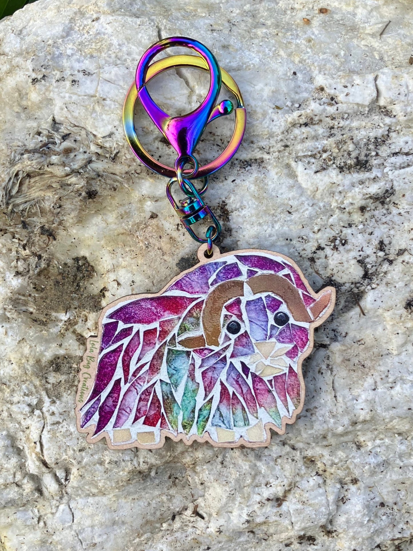 Colorful Musk Ox Wood Keychain