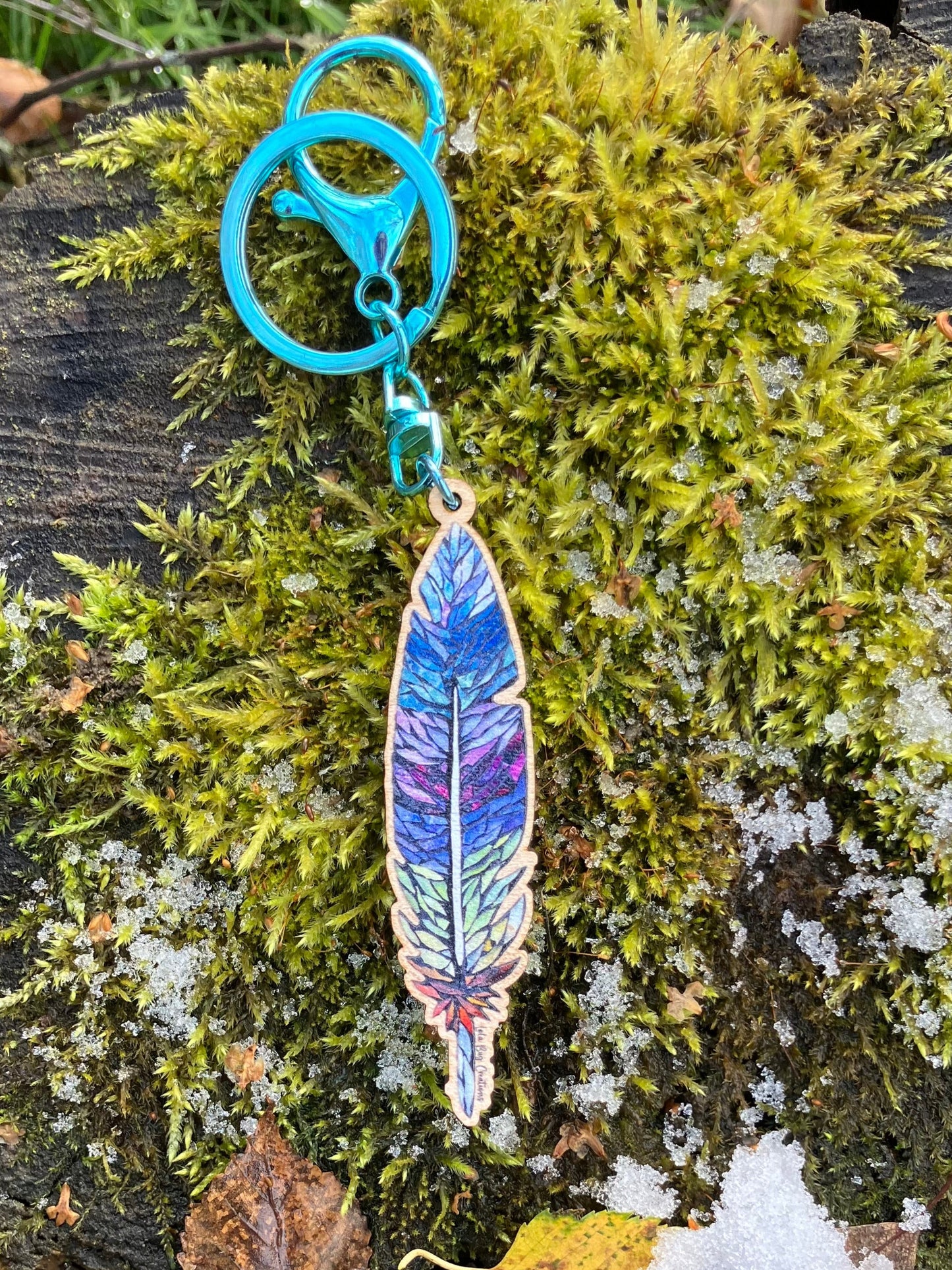 Colorful Feather Wood Keychain
