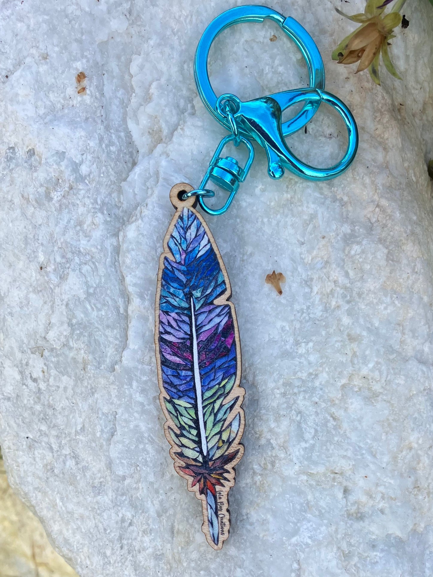 Colorful Feather Wood Keychain