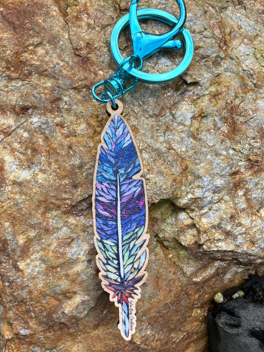 Colorful Feather Wood Keychain