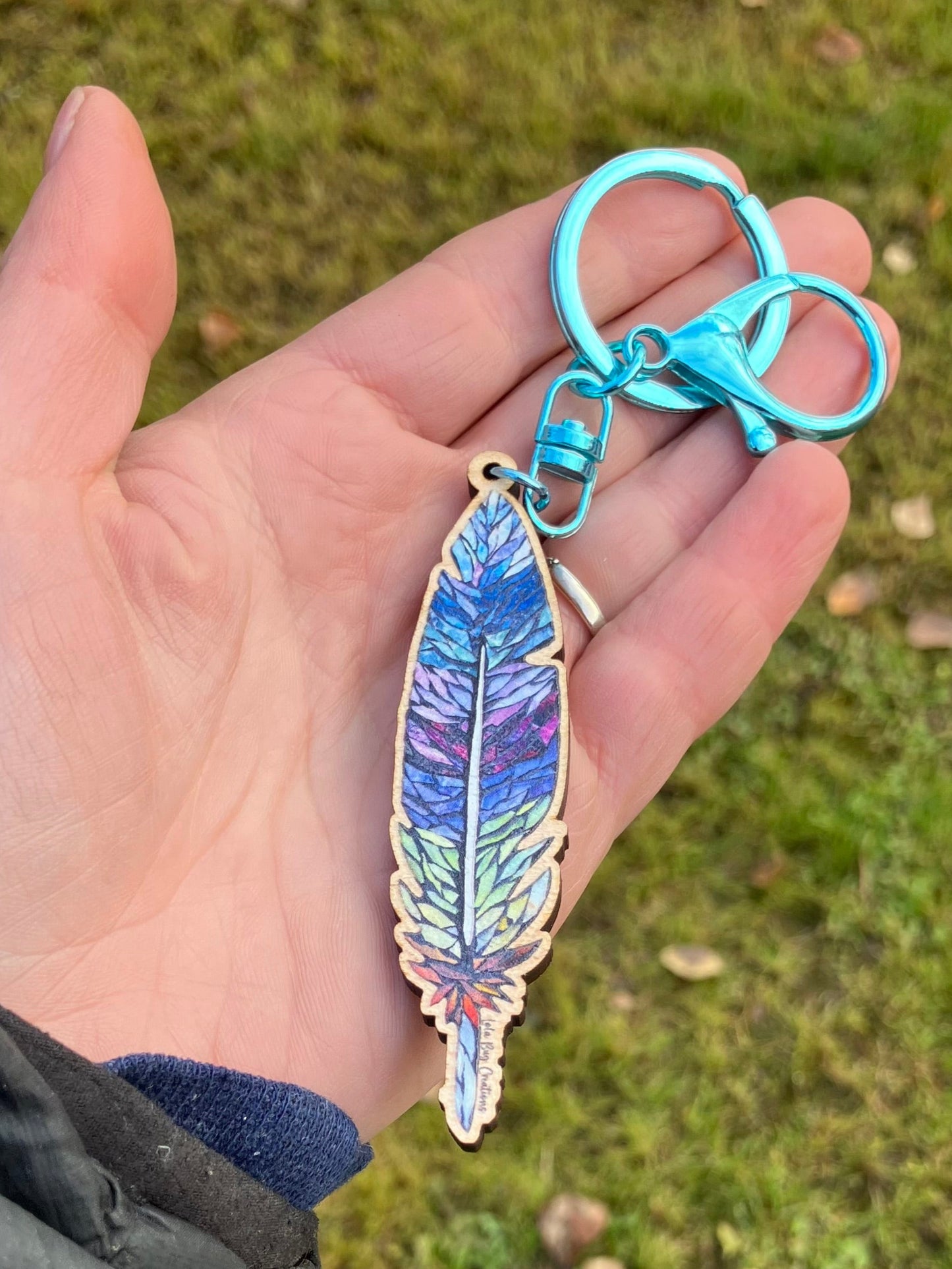 Colorful Feather Wood Keychain