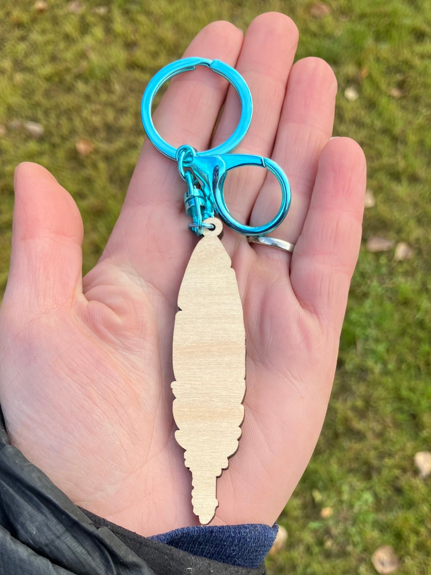Colorful Feather Wood Keychain