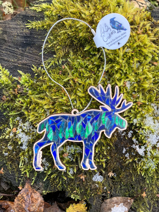 Northern Lights Moose Wood Ornament