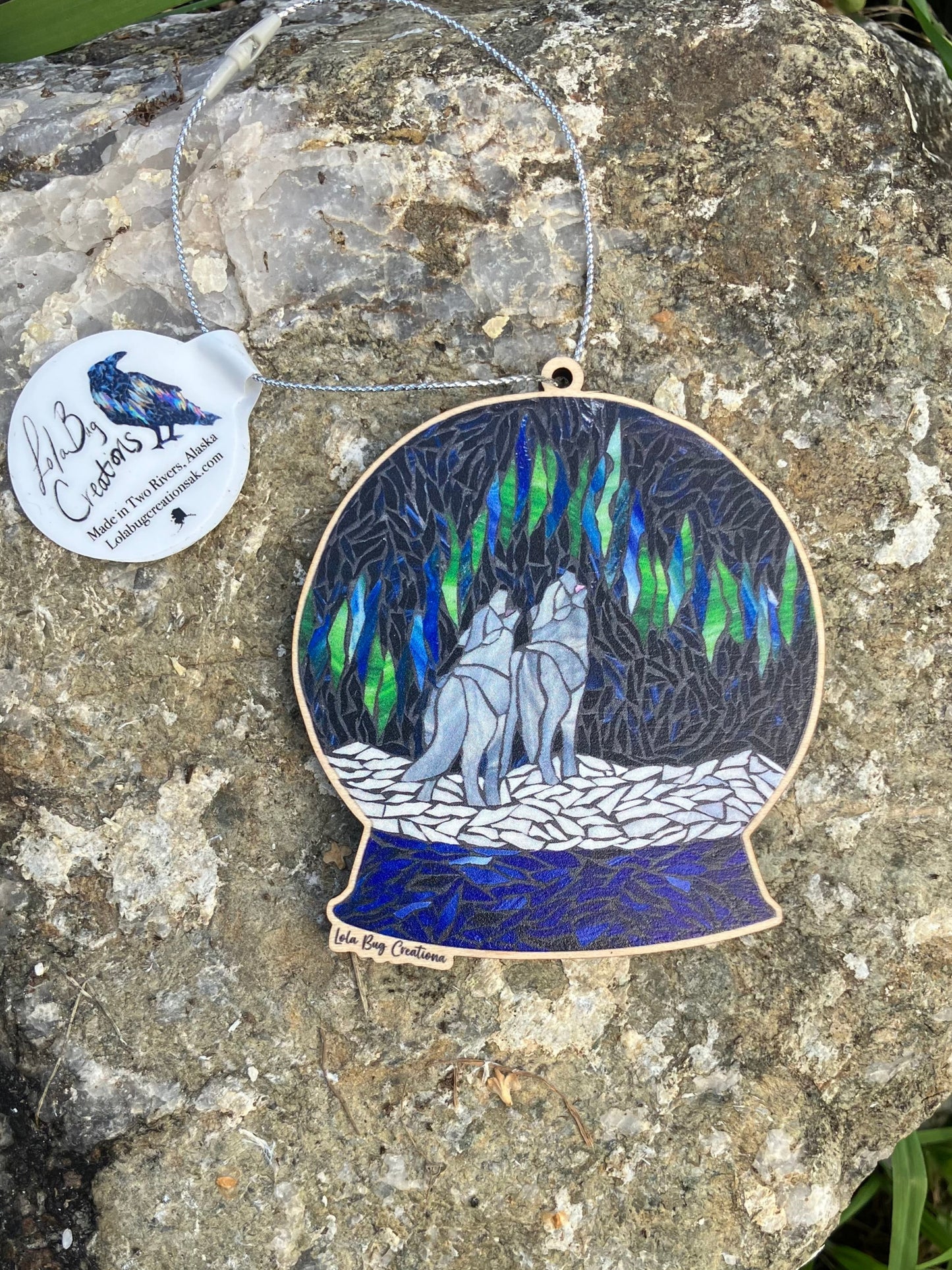 Howling At The Moon Snow Globe Wood Ornament