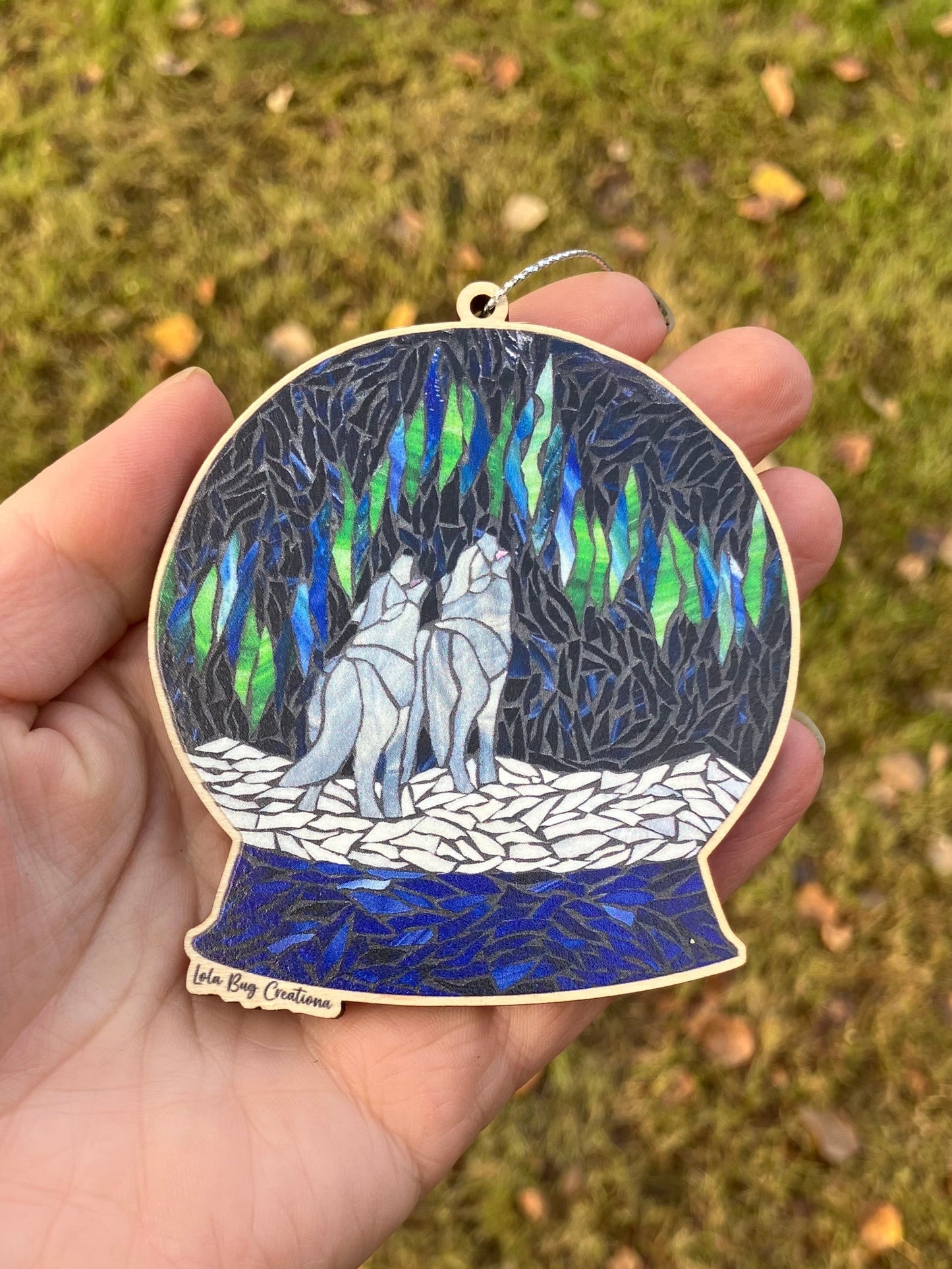 Howling At The Moon Snow Globe Wood Ornament