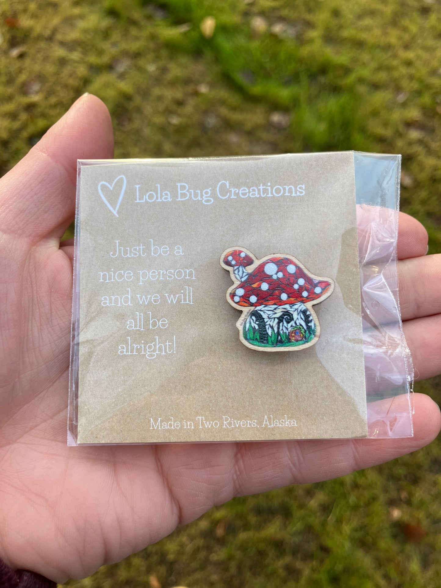 Mushroom House Wood Pin