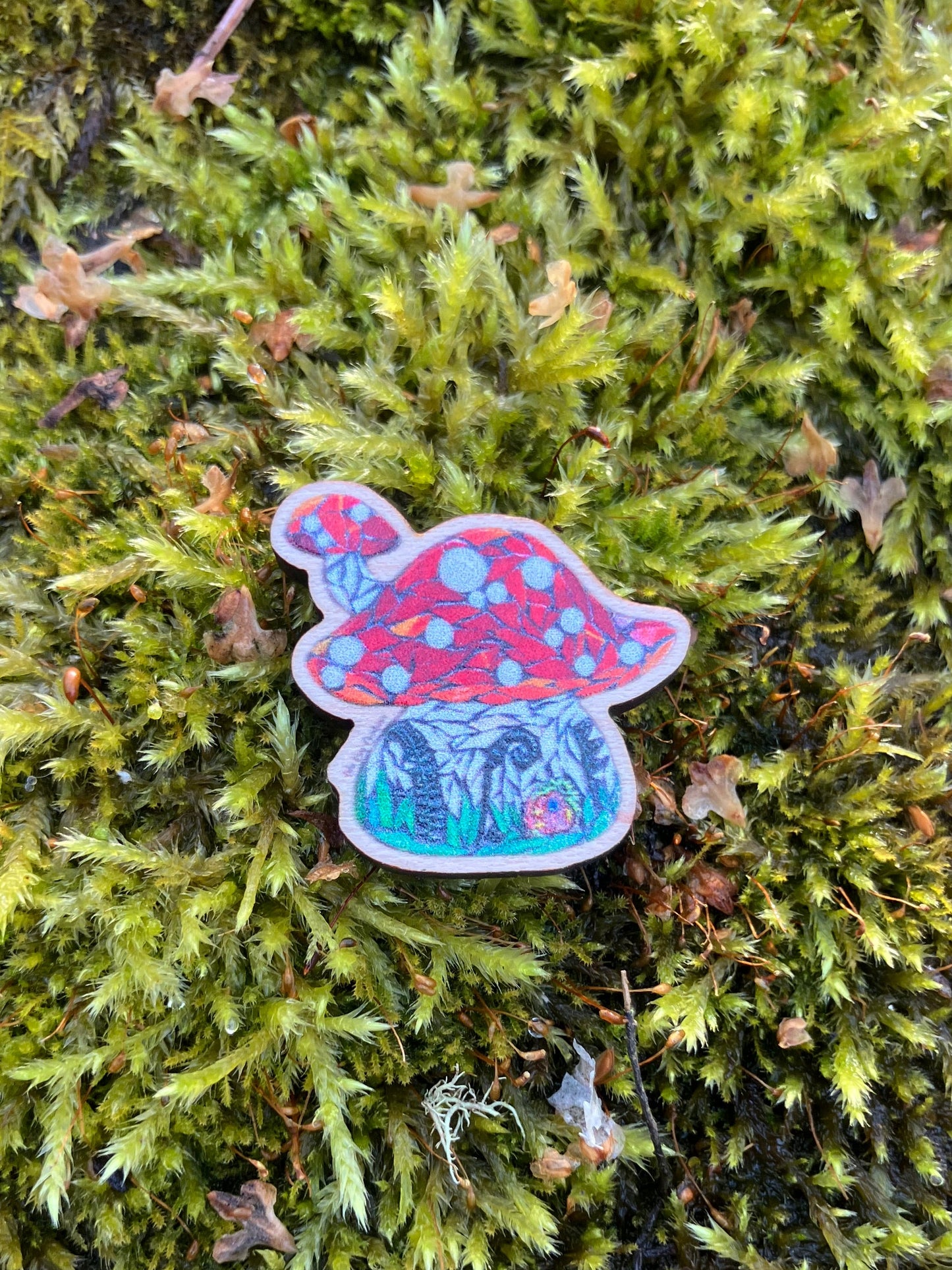 Mushroom House Wood Pin