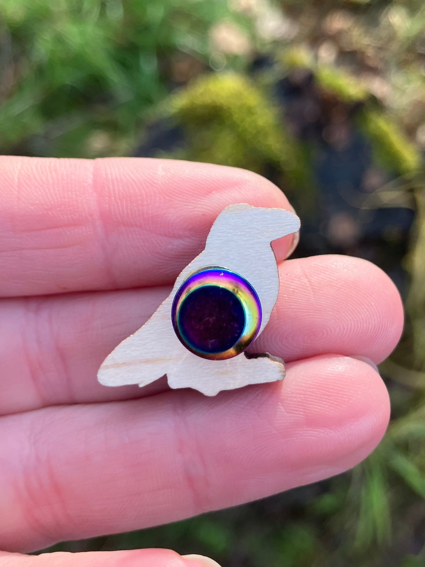 Forget me Not Raven Mosaic Wood Pin