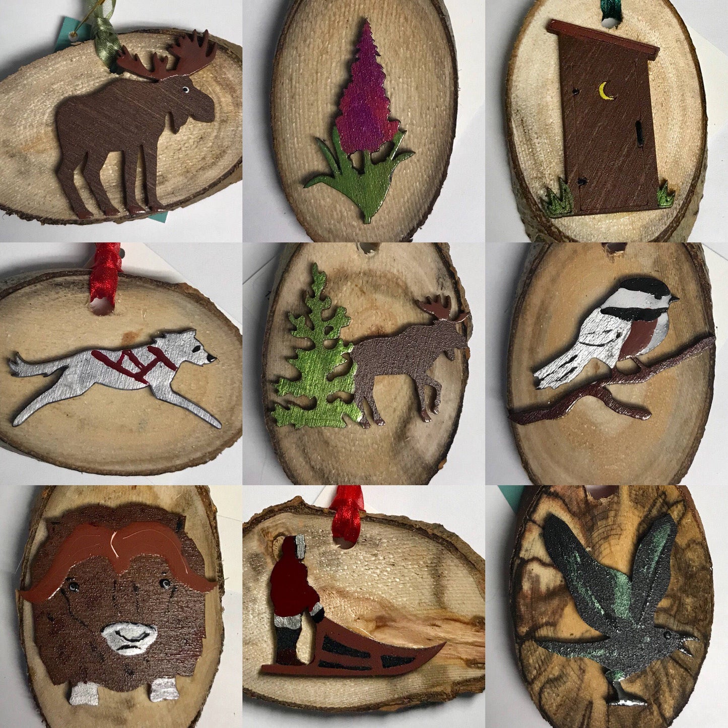 Alaskan Hand Painted Birch Ornaments || Birch Ornaments