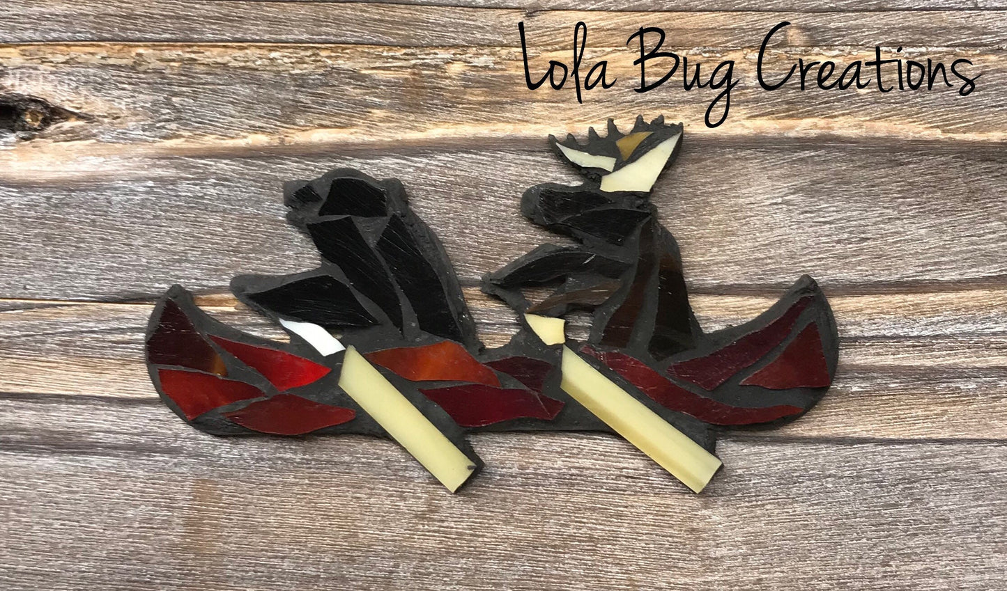 Bear and Moose in a Canoe glass mosaic