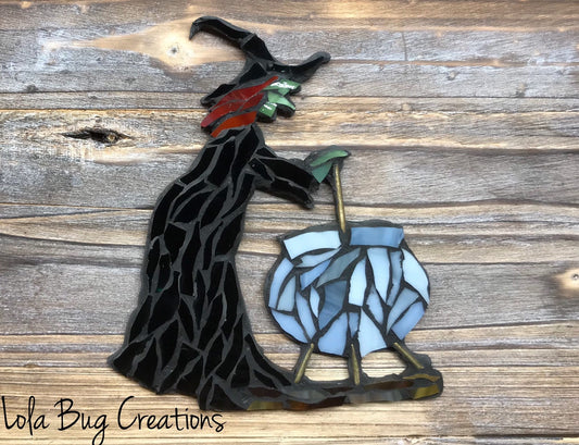 Witch with a cauldron glass mosaic