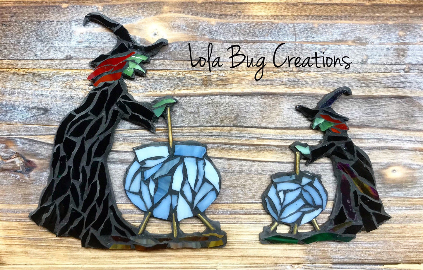 Witch with a cauldron glass mosaic