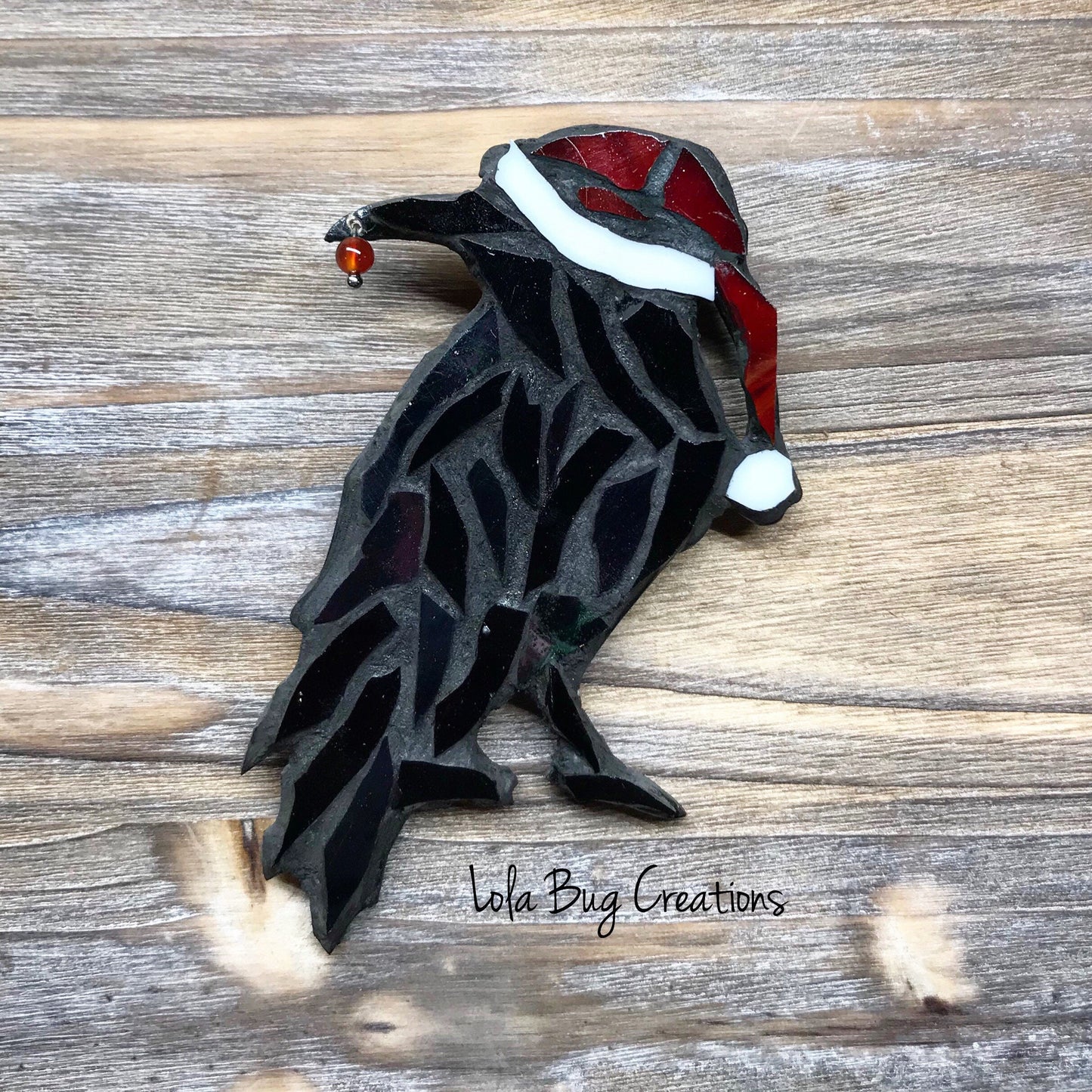 Christmas Santa Raven glass mosaic