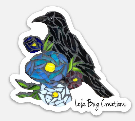 Raven with flowers vinyl sticker