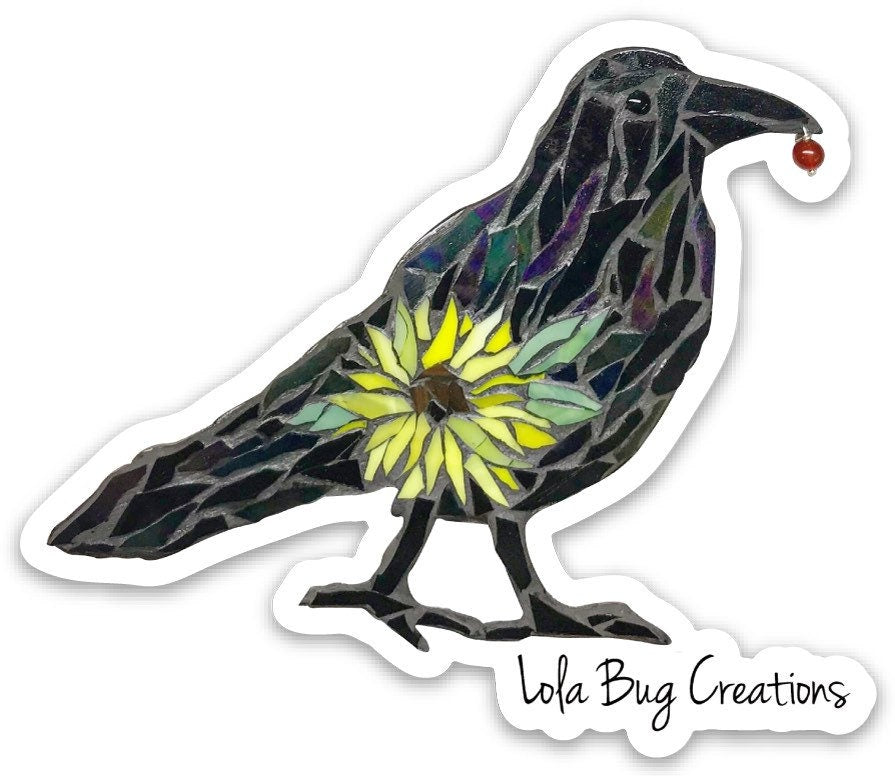 Raven with Sunflower Vinyl Sticker