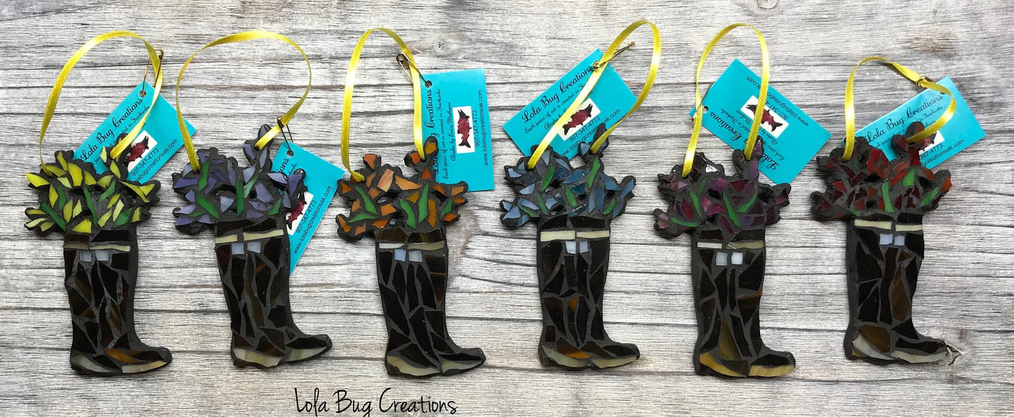 Boots with flowers glass mosaic