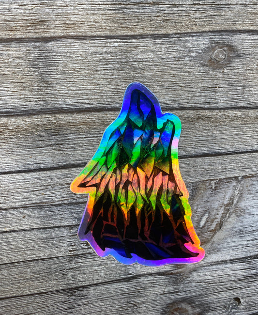 Holographic Multicolor Wolf Howling Vinyl Sticker