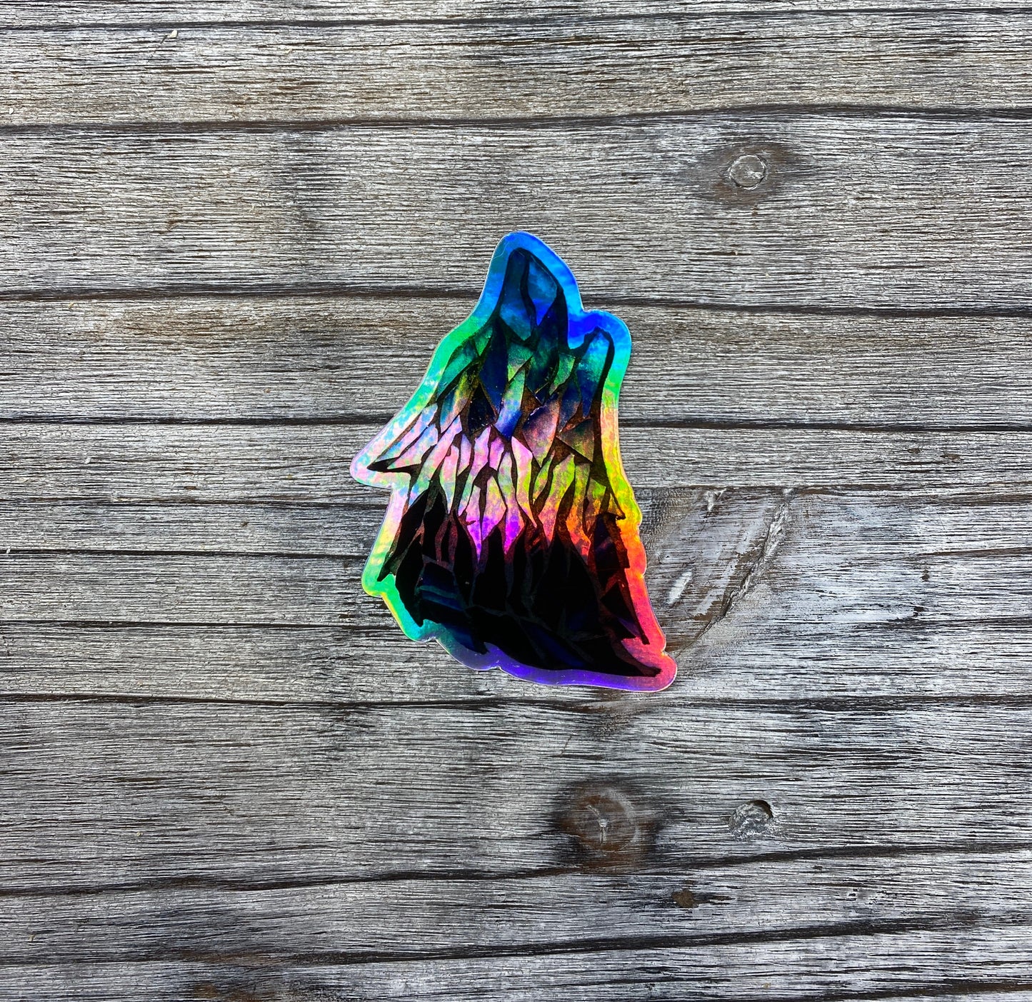 Holographic Multicolor Wolf Howling Vinyl Sticker