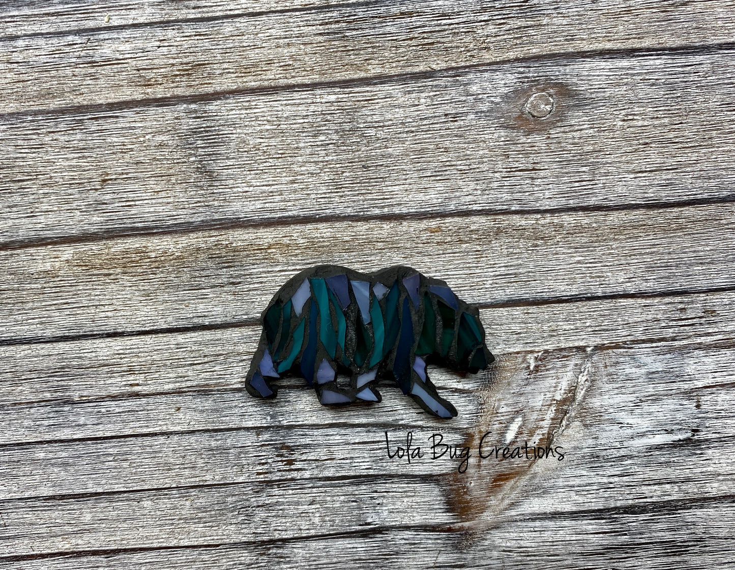 Mini teal and purple northern lights bear  -Glass Mosaic Magnet