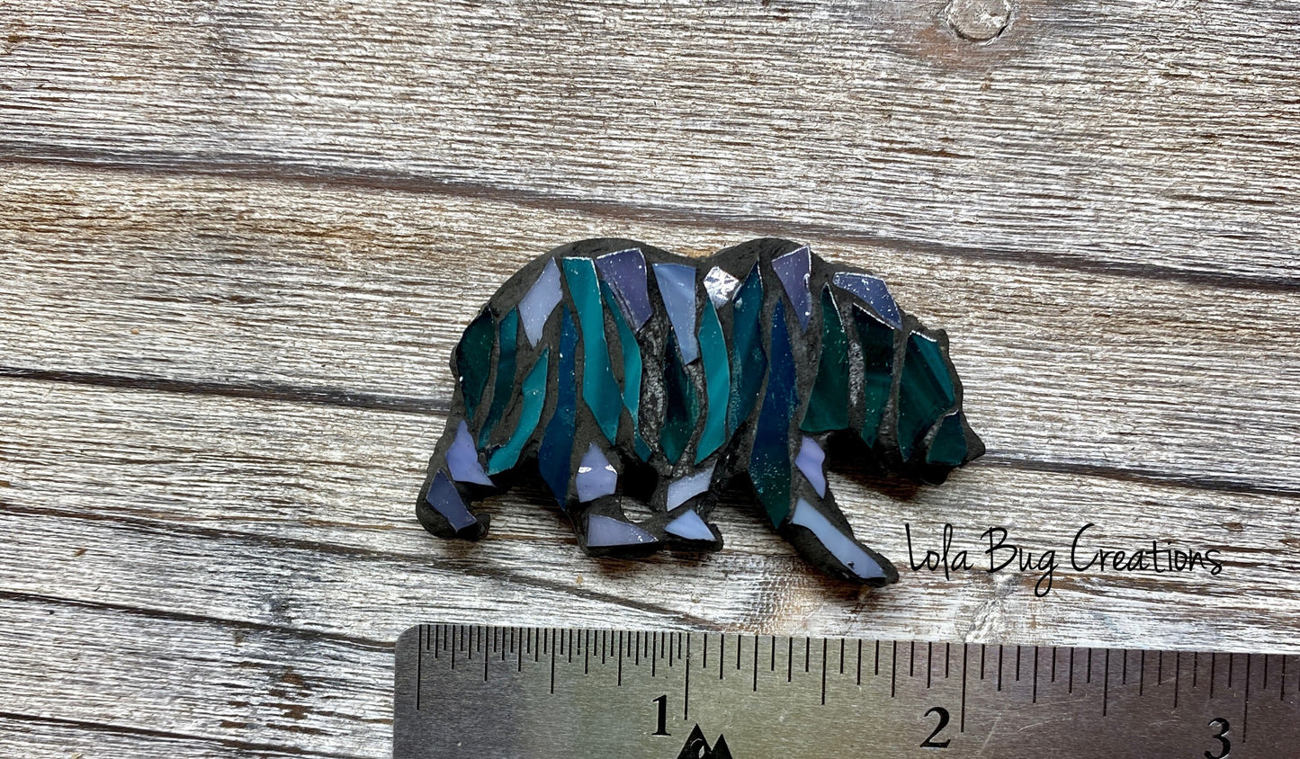 Mini teal and purple northern lights bear  -Glass Mosaic Magnet
