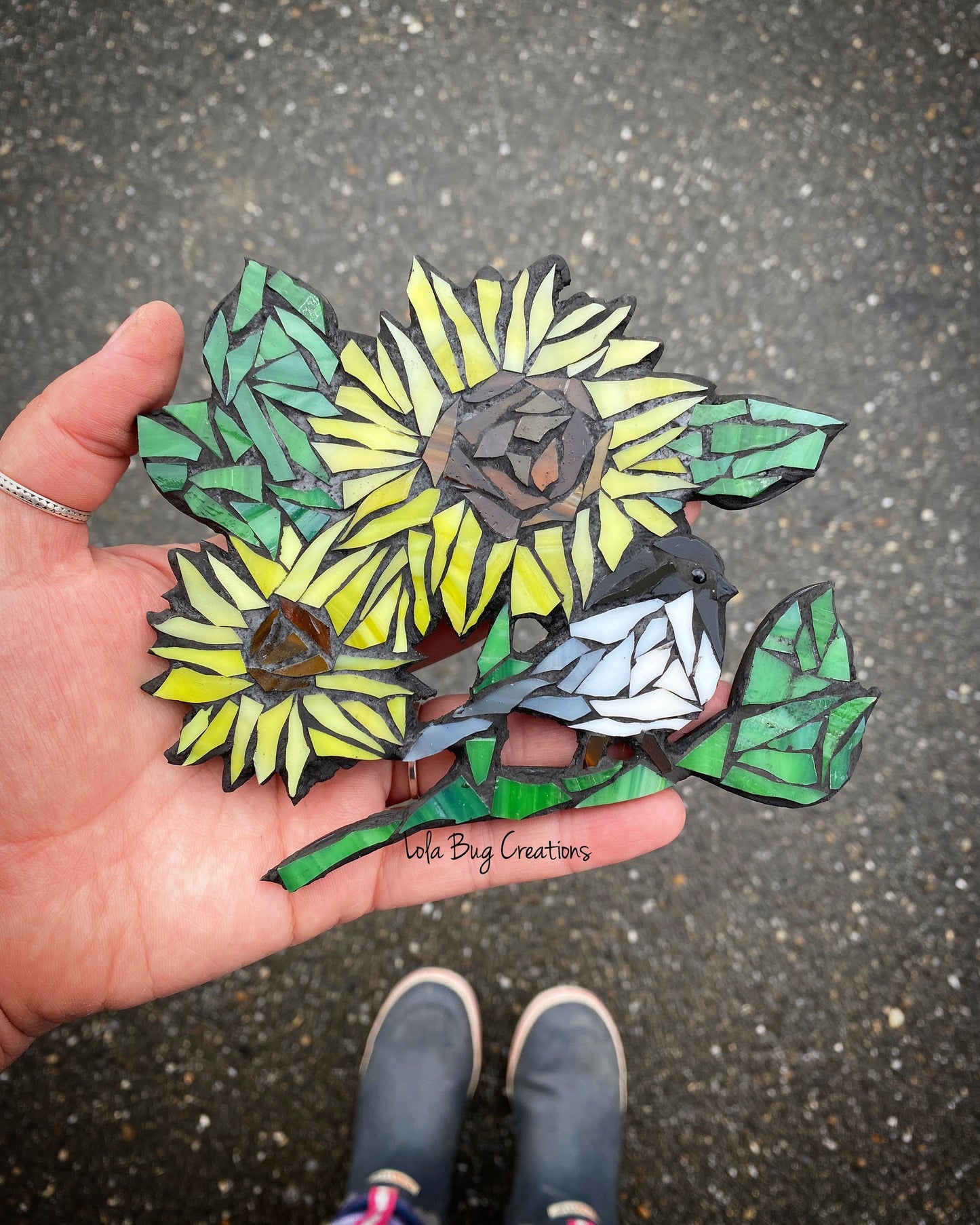 Chickadee wIth Sunflower glass Mosaic