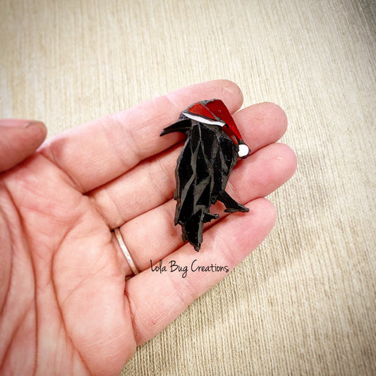 Mini Raven with Santa Hat   -Glass Mosaic Magnet