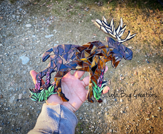 Moose with Fireweed glass Mosaic