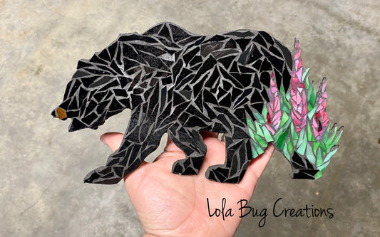 Bear with Fireweed glass Mosaic