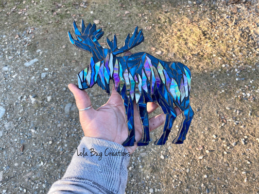 Northern Lights Moose Aqua with iridescent glass Mosaic