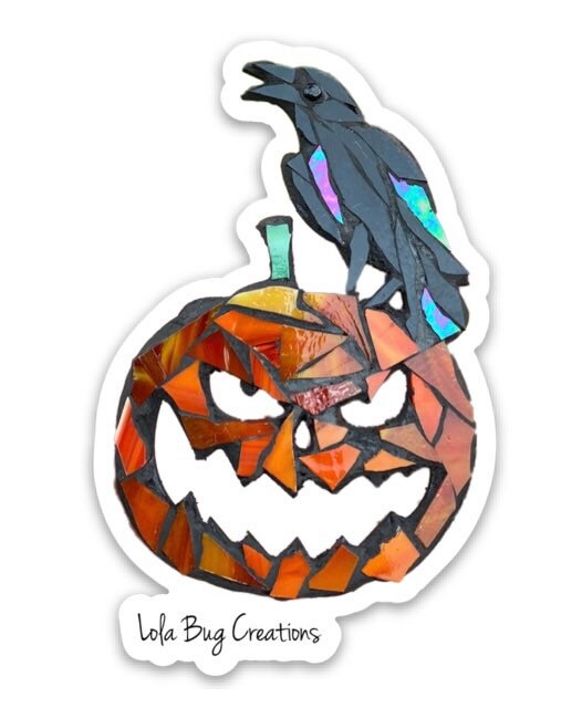 Raven on Jack o Lantern vinyl sticker