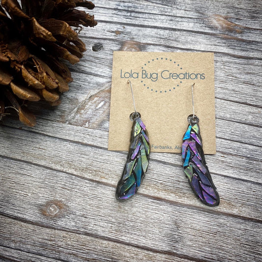 Glass Mosaic and resin Feather Earrings