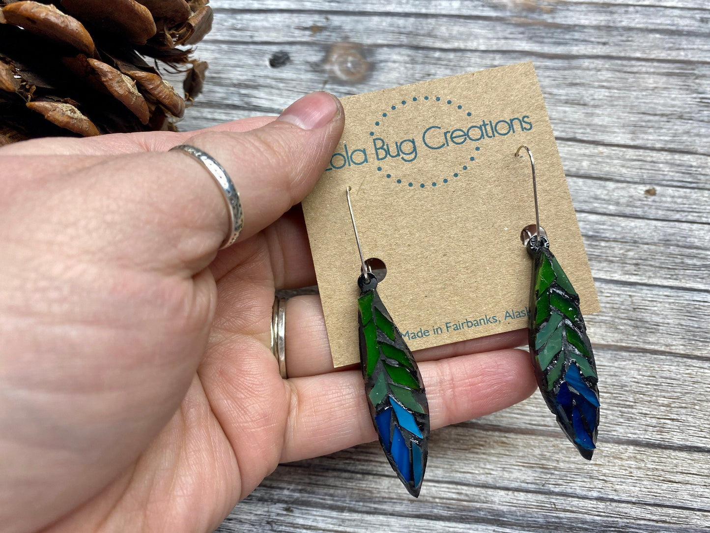 Glass Mosaic and resin Feather Earrings