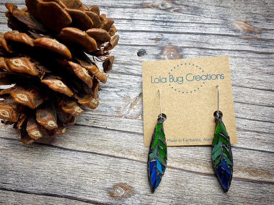 Glass Mosaic and resin Feather Earrings