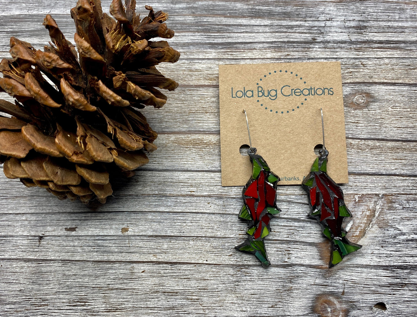 Glass Mosaic and resin Salmon Earrings