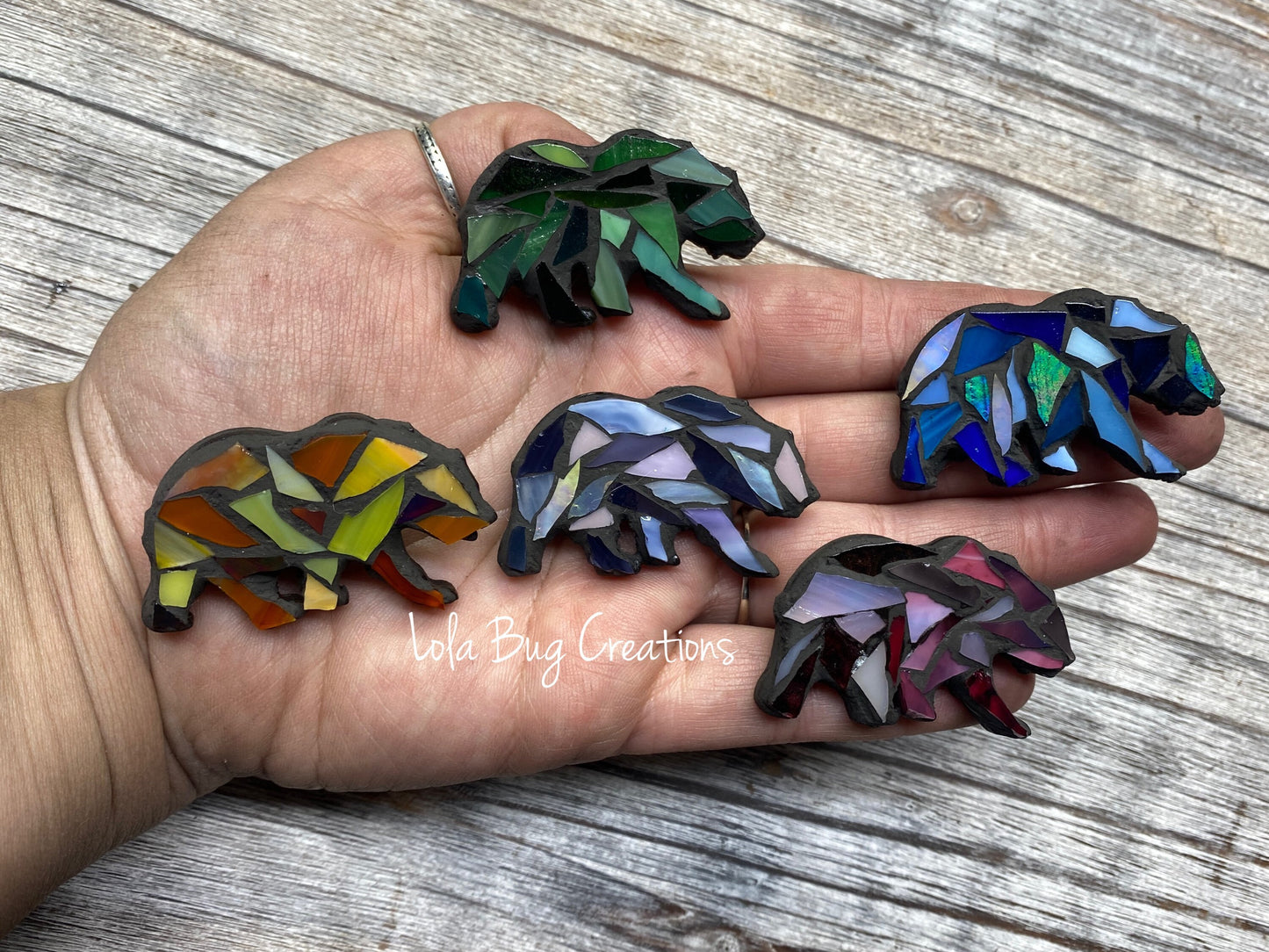 Mini multi color bear  -Glass Mosaic Magnet