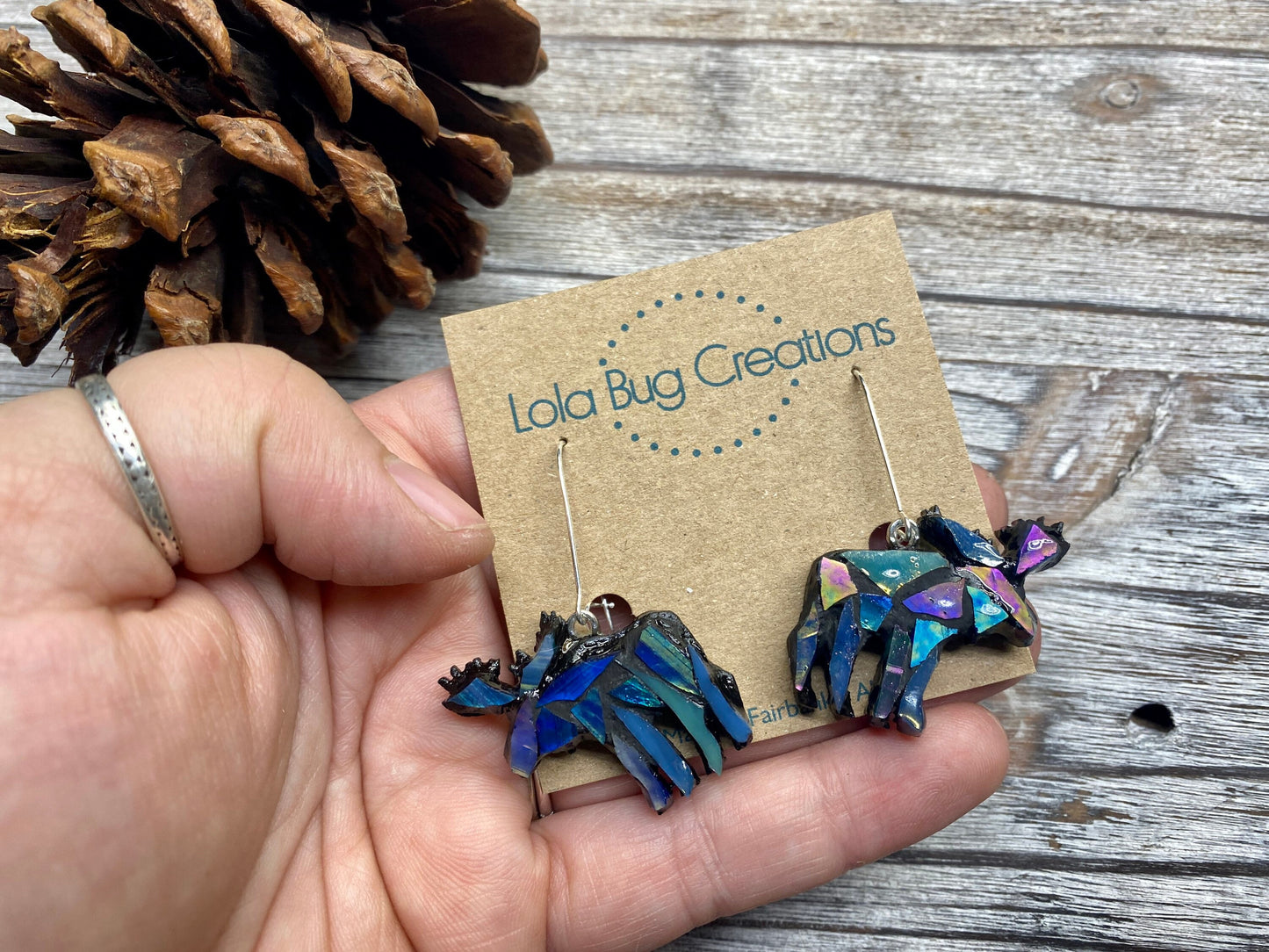 Glass Mosaic and resin Moose Earrings