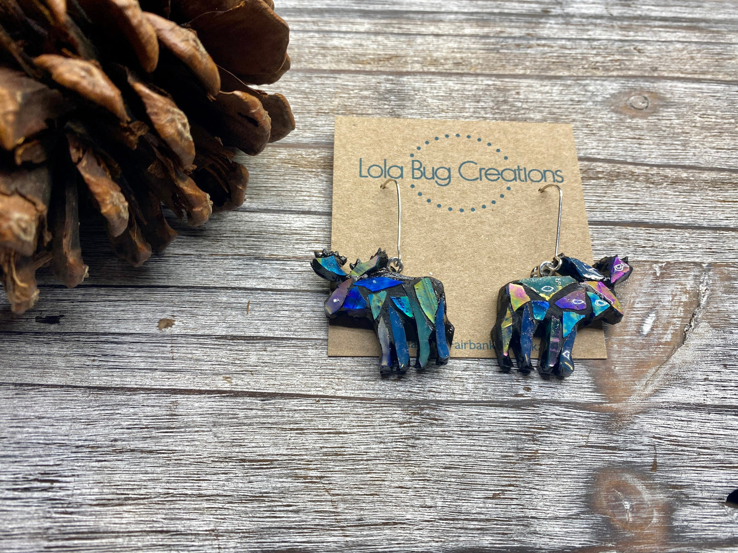 Glass Mosaic and resin Moose Earrings