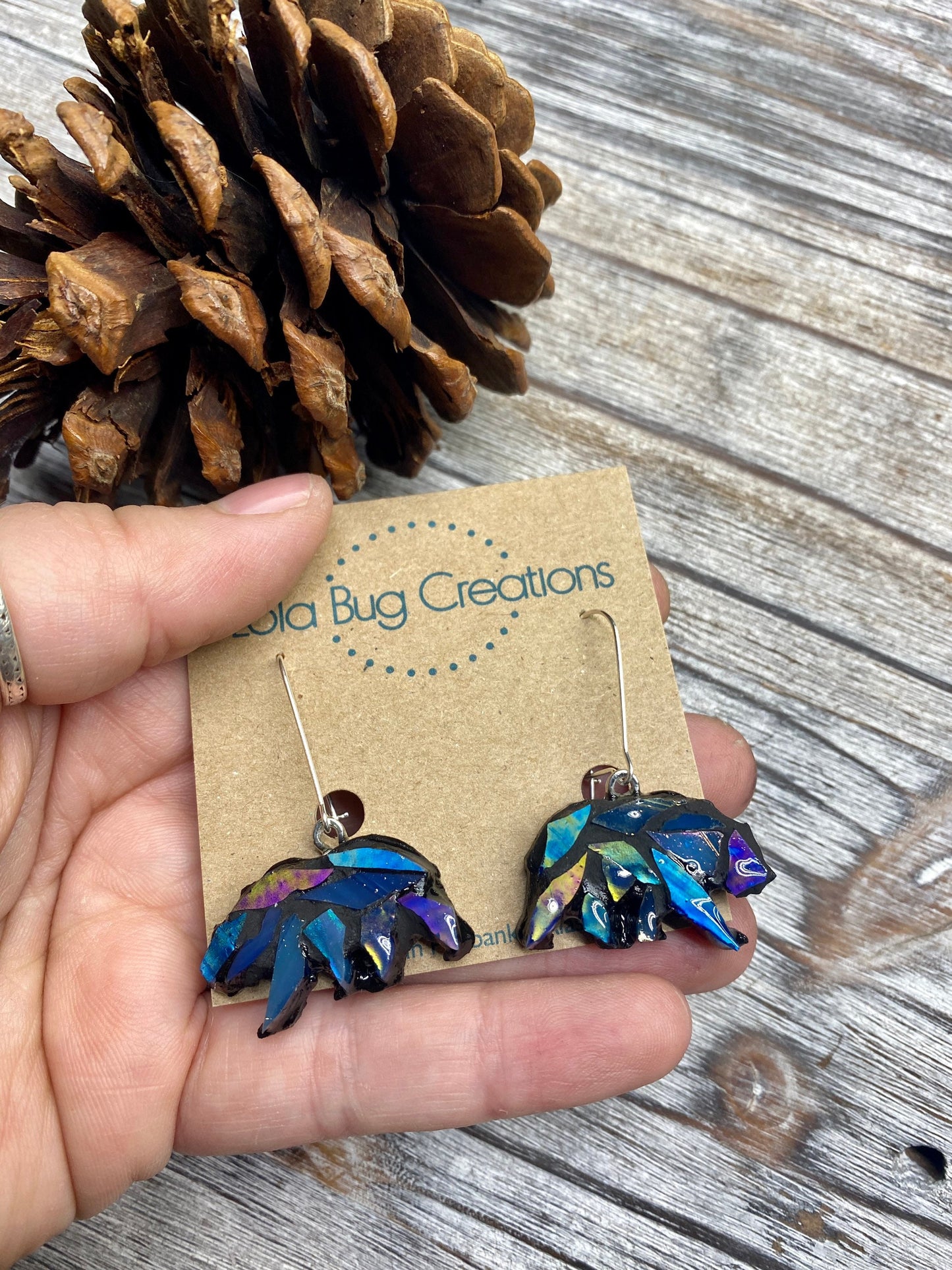 Glass Mosaic and resin bear Earrings