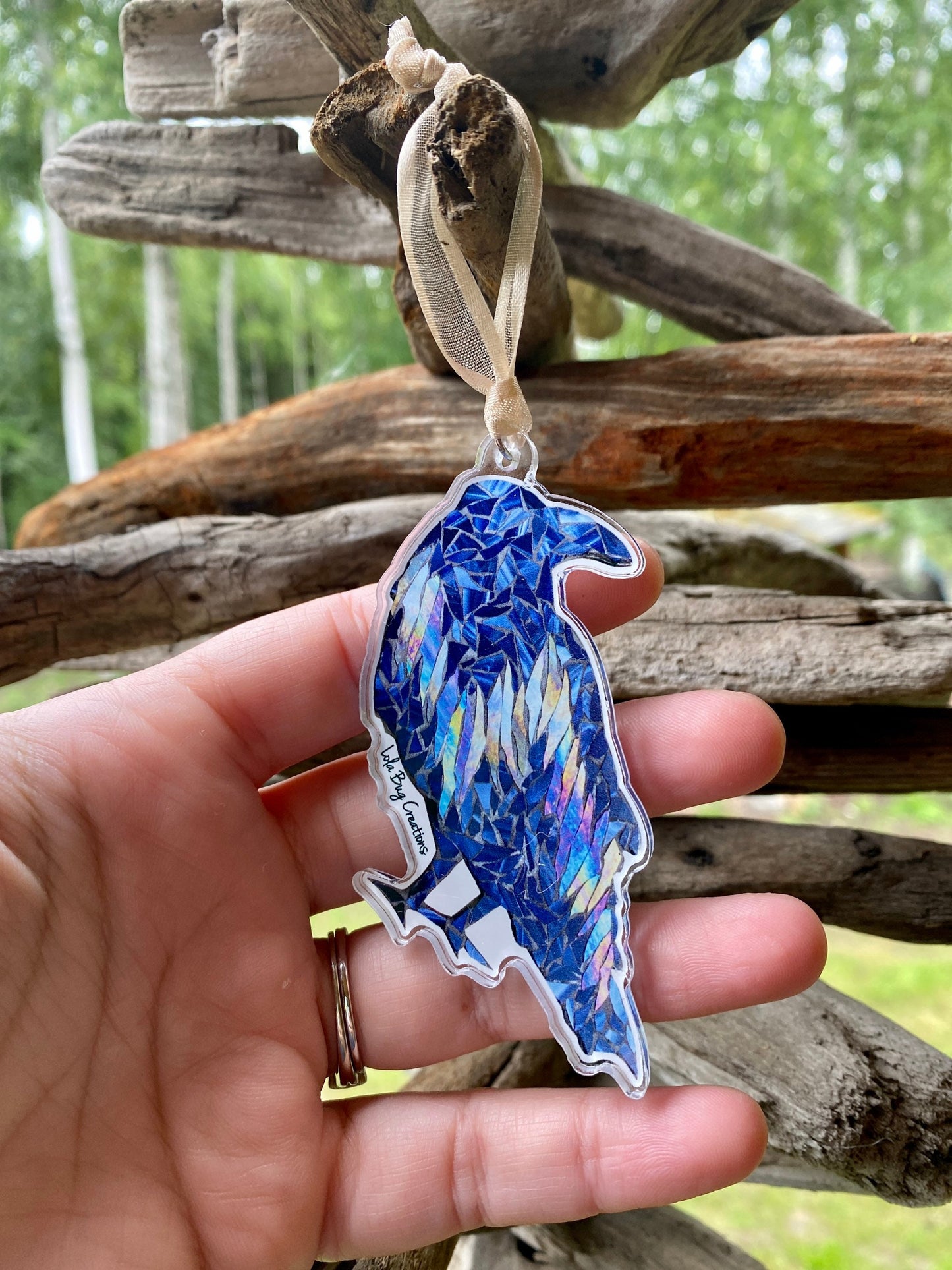 Northern Lights Studious Raven acrylic ornament