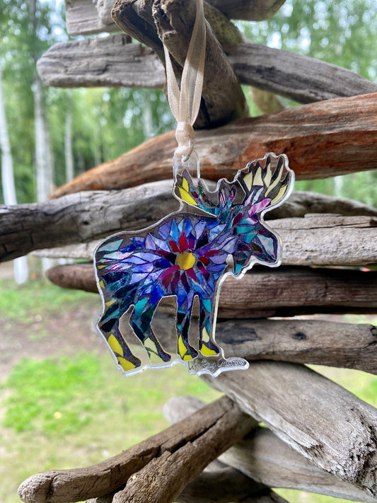 Tie dye colorful moose acrylic ornament