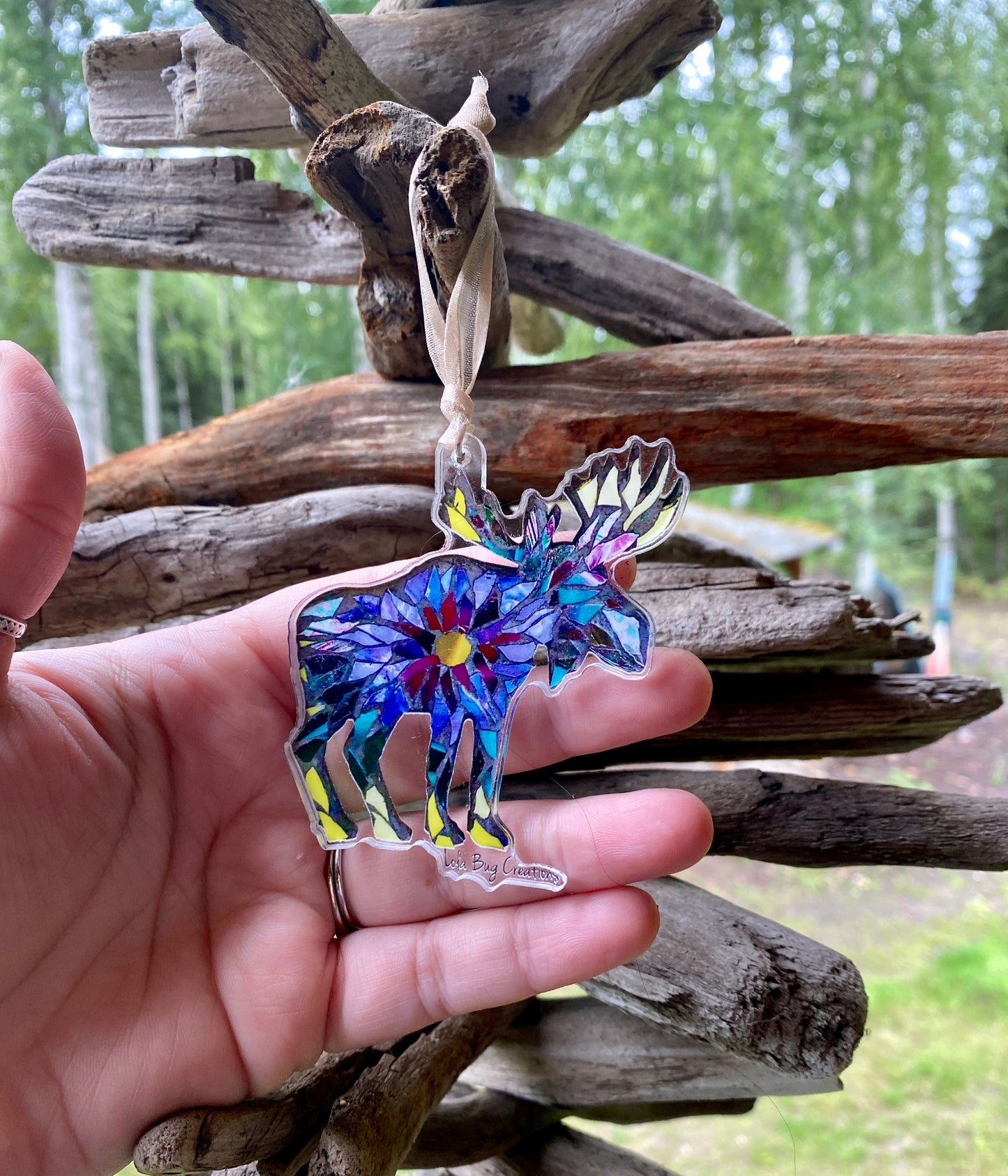 Tie dye colorful moose acrylic ornament