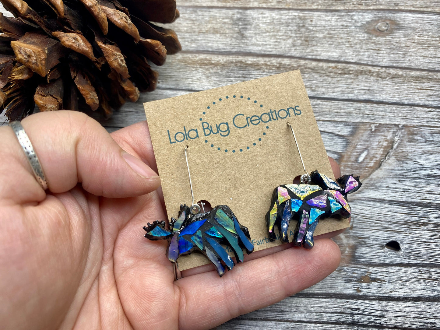 Glass Mosaic and resin Moose Earrings