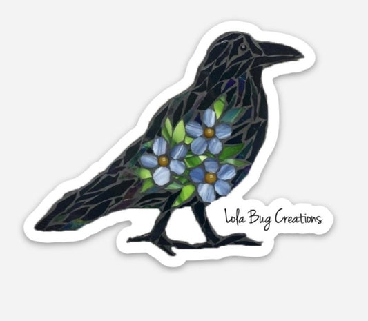 Raven with Forget-me-not Vinyl Sticker